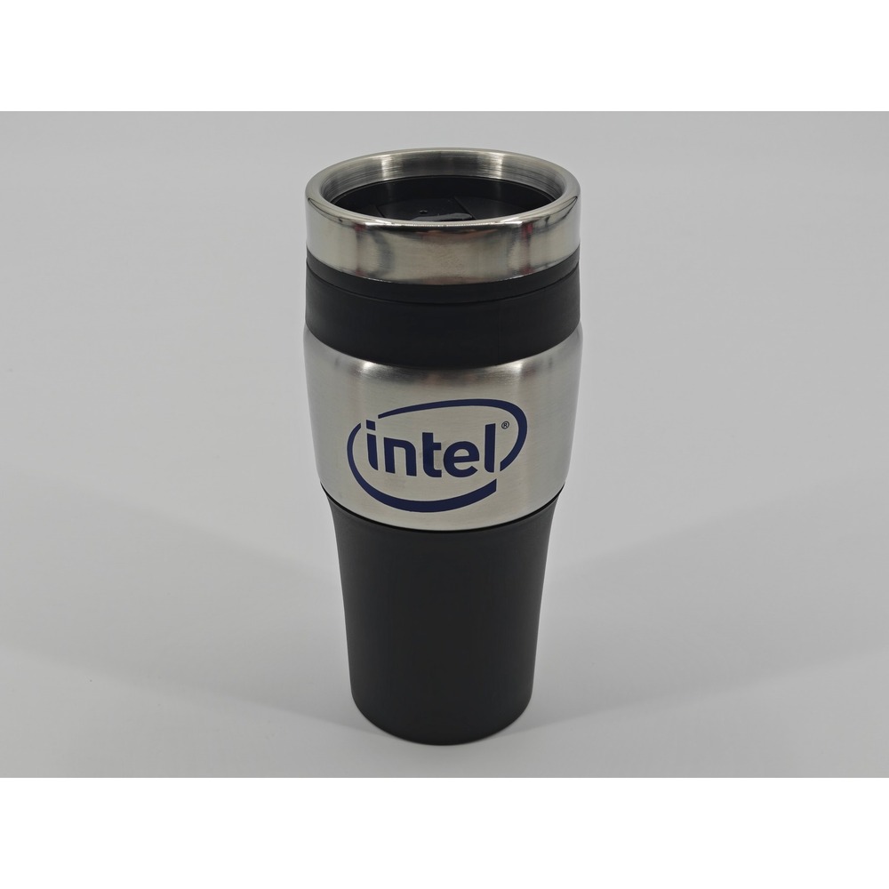 Intel Heron Cove Merrimack NH Stainless Steel Travel Mug Black Silver Tumbler